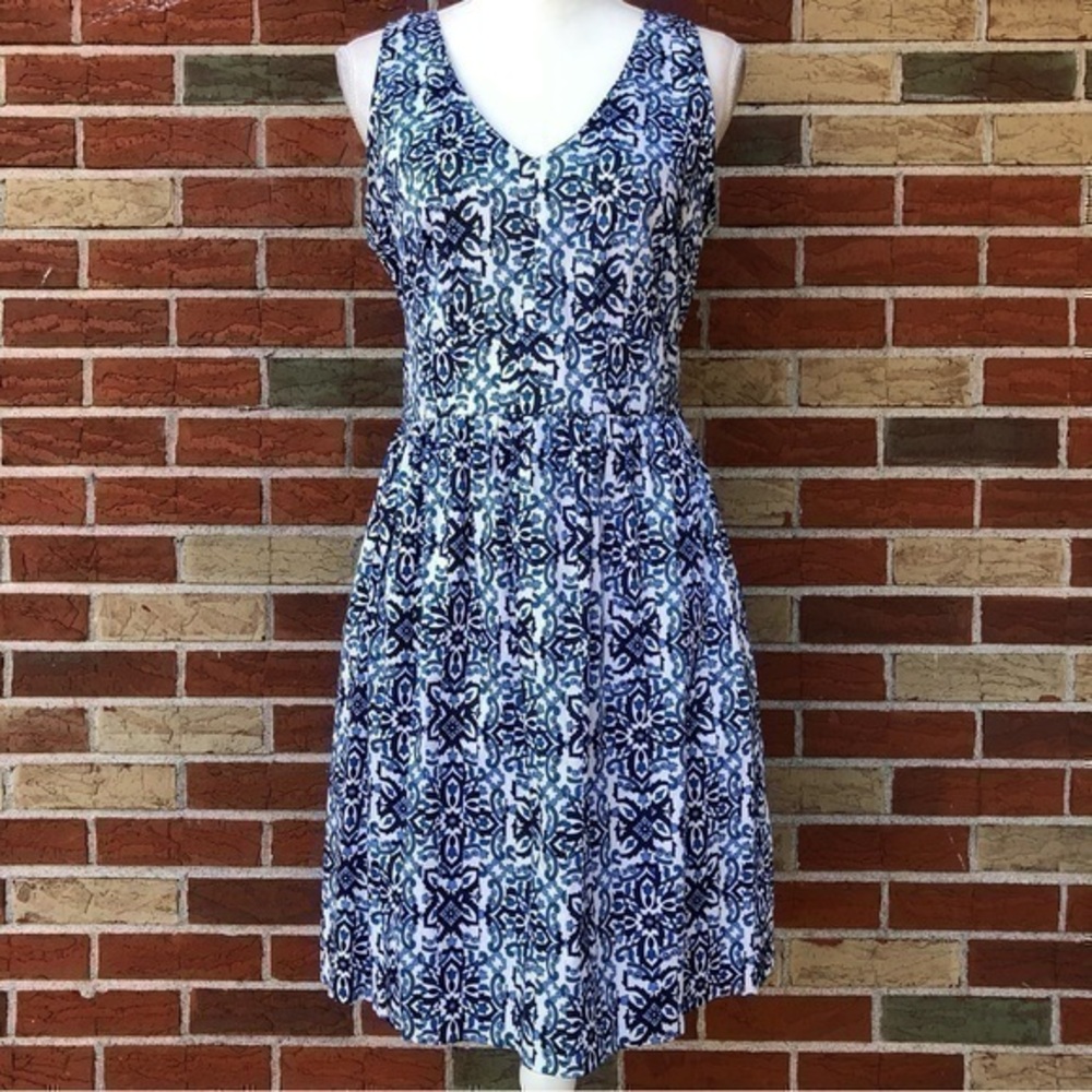 Milly for Design Nation V-neck Capri Italia Sleeveless Blue Fit & Flare Dress 👗
